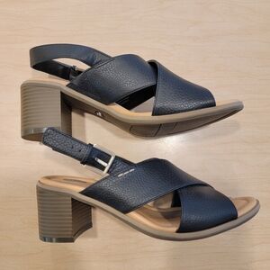 Dr. Scholl's True Comfort Elegant Black Leather Heeled Sandals Size 8